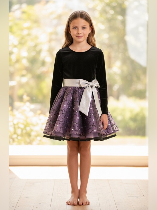 Bonnie Jean Other - Bonnie Jean Girls Size 10 Black Velvet Purple Sparkle Tutu Party Dress